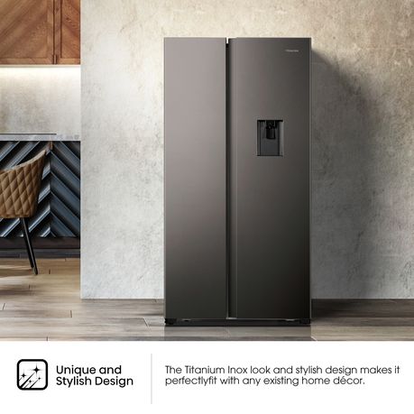 Hisense 508L No Frost Side by Side Fridge with Water Dispenser-Titanium