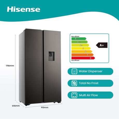 Hisense 508L No Frost Side by Side Fridge with Water Dispenser-Titanium