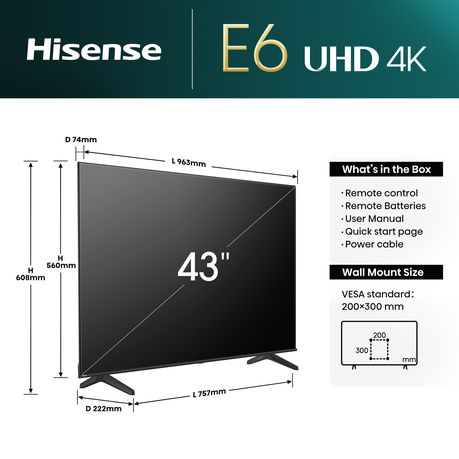 Hisense 43" E6N 4K UHD Smart TV with HDR & Dolby Vision