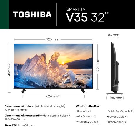 Toshiba 32" V35MN HD Smart LED TV with Digital Tuner & Dolby Audio