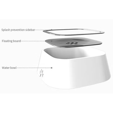 1.5L Non-Slip Base Spill-Proof Pet Water Bowl - White