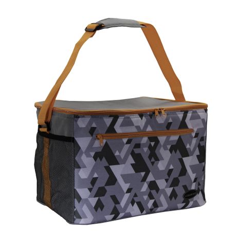 Leisure-Quip 48 Can Soft Cooler Bag Grey Geometric With Orange Stitching