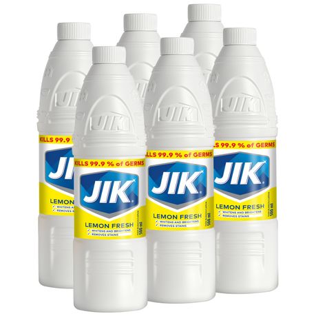 JIK 6 x 500ml, Germ Killing, Liquid Thin Bleach, Stain remover, Lemon