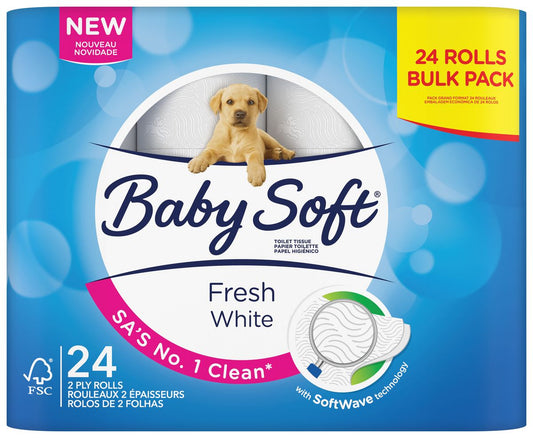 Baby Soft Fresh White 2 Ply Toilet Paper - Pack of 24