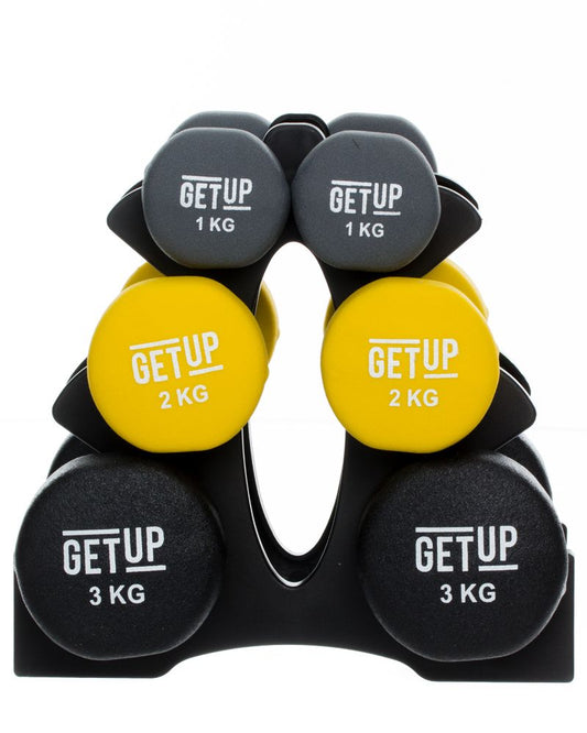 GetUp 12kg Neoprene Dumbbell Set & Stand