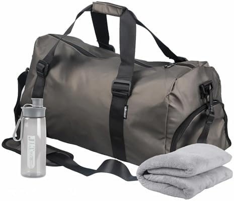 35L Gym Duffel Bag Set With Water Bottle & Microfiber Towel-Grey