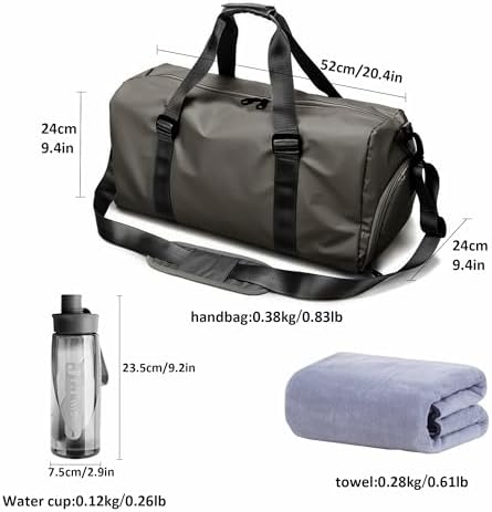 35L Gym Duffel Bag Set With Water Bottle & Microfiber Towel-Grey