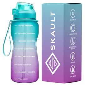 SKAULT - Large 2L Motivational Water Bottle Time Markers and Straw BPA-Free