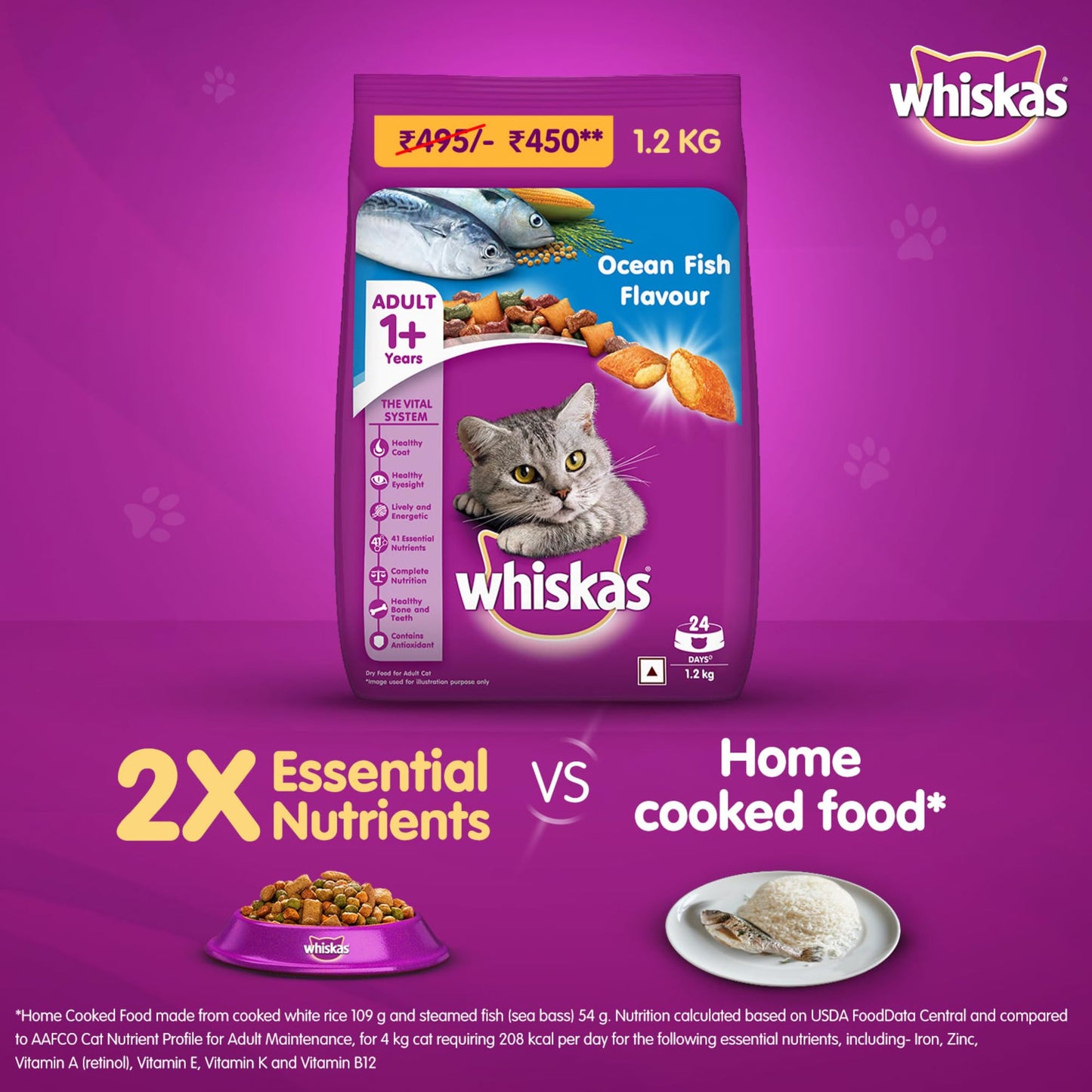 Whiskas Dry Adult Cat Food with Fish Flavour 900g