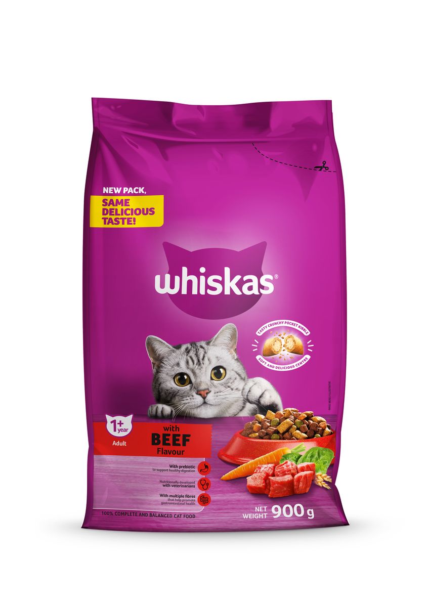 Whiskas Dry Adult Cat Food Beef 900g