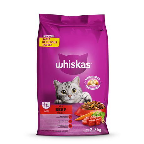 Whiskas Dry Adult Cat Food Beef 2.7KG